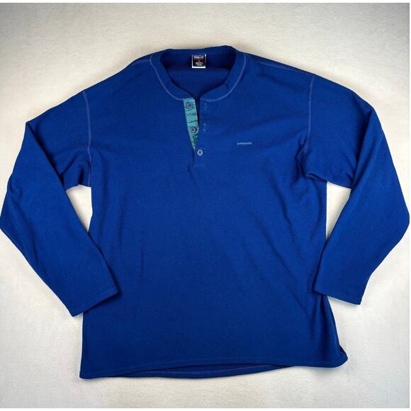Vintage Patagonia Men's XL Capilene Fleece Henley Base Layer Blue 90s gorpcore - Picture 1 of 9